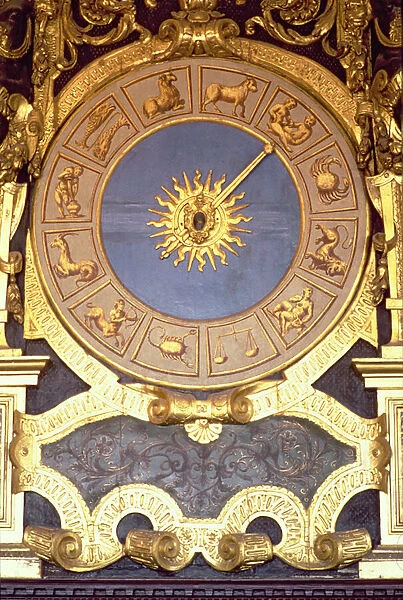 Orologio Zodicale (Zodiac Clock) (fresco and gilded wood)