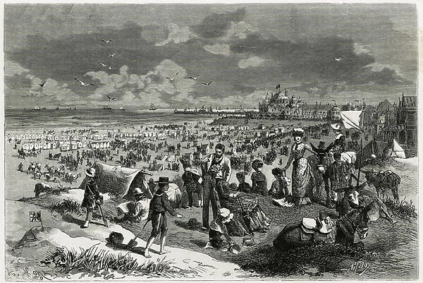 Ostend Beach. Engraving by A. Heins, to illustrate the story 'La Belgique'