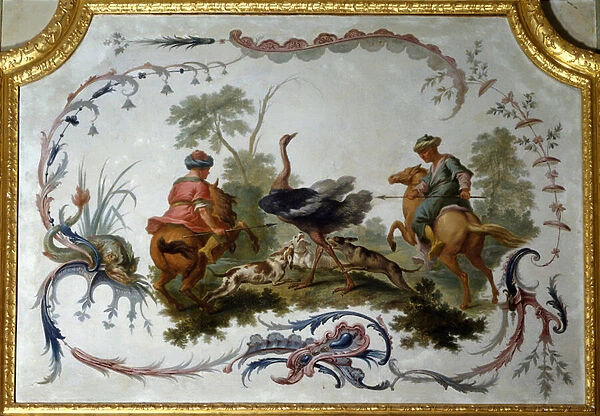 Ostrich hunting panel of the large living room of the castle of fields on marl