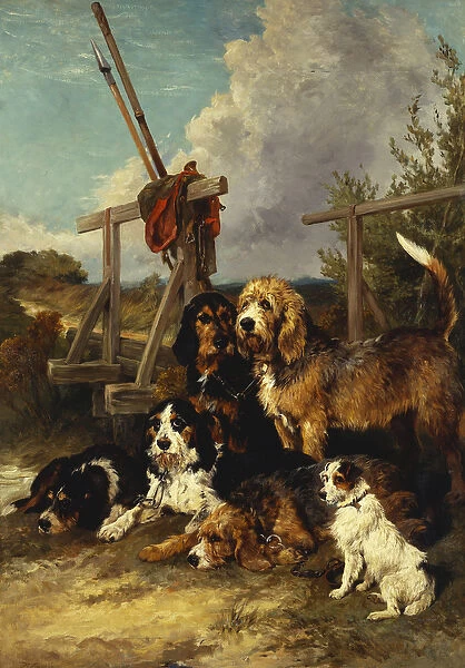 Otter Hounds by a Bridge - Tired Out, 1881 (oil on canvas)