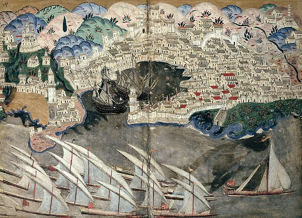 The Ottoman Fleet Blocking the Port of Marseille in 1543 (vellum)