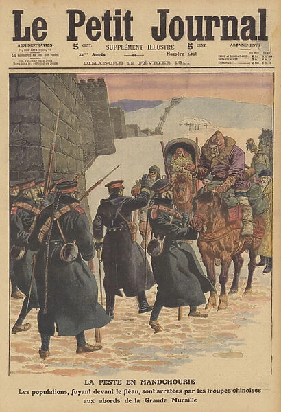 Outbreak of plague in Manchuria (colour litho)