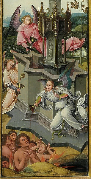the outer faces: angels ministering to the damned. Triptych, c. 1505-30 (oil on panel)