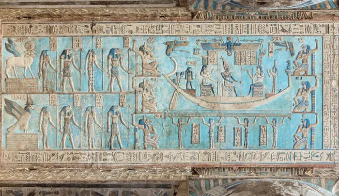 Framed Print : Outer hypostyle hall ceiling, temple of Hathor, Dendara, Egypt