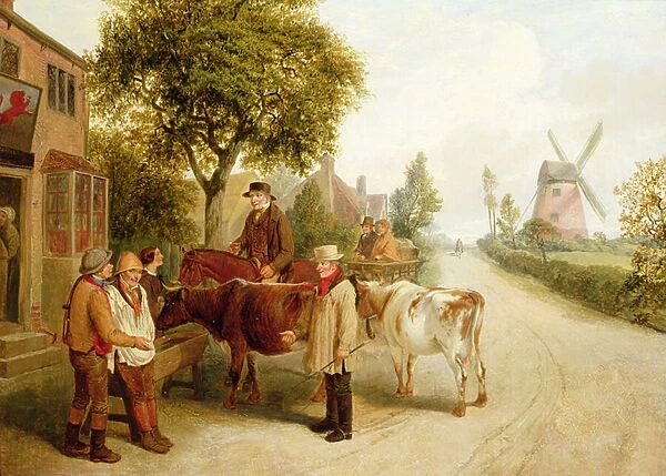 Outside the Red Lion (oil on canvas)