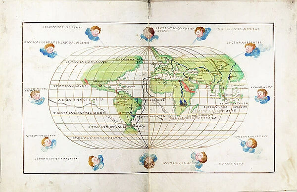 Oval planisphere of the world showing Magellan's track, 1554 (vellum)