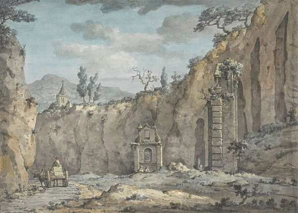 Oxcart in the Grotto at Posillipo, c. 1770 (w  /  c over graphite on paper)