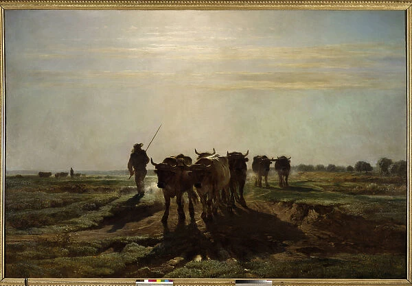 The oxen going to the plowing, morning effect Painting by Constant Troyon (1810-1865