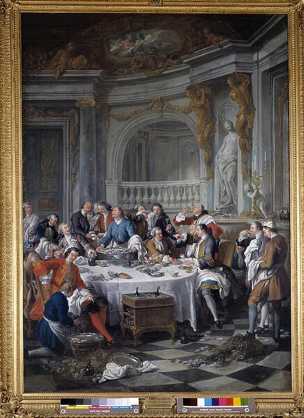 Oyster Breakfast A group of nobles, exclusively men, indulging in gastronomic debauche of