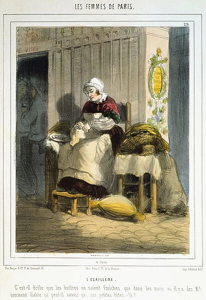 The Oyster Seller, from Les Femmes de Paris, 1841-42 (colour litho)