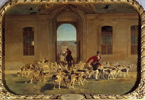 The pack leaving the grand stables of Chantilly Painting by Jean Maxime Claude (1824-1904