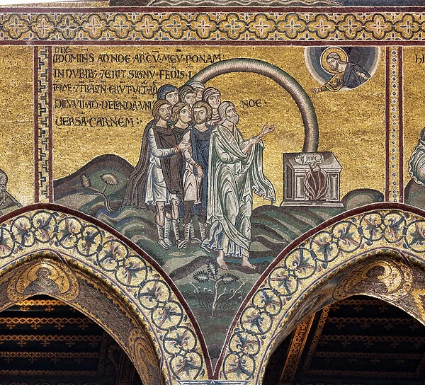 The pact of the rainbow. Old Testament Cycle - The Great Flood, Byzantine mosaics, 12th-13th centuries (mosaic)