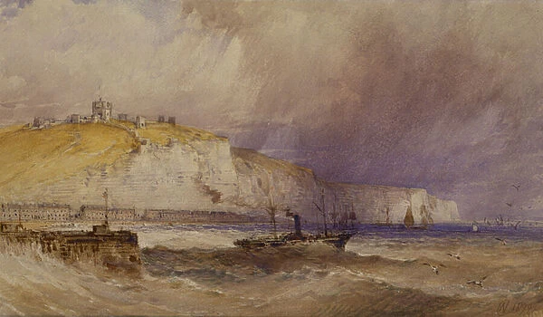 A Paddle-Steamer leaving Dover Harbour, 1879 (pencil & w  /  c on paper)