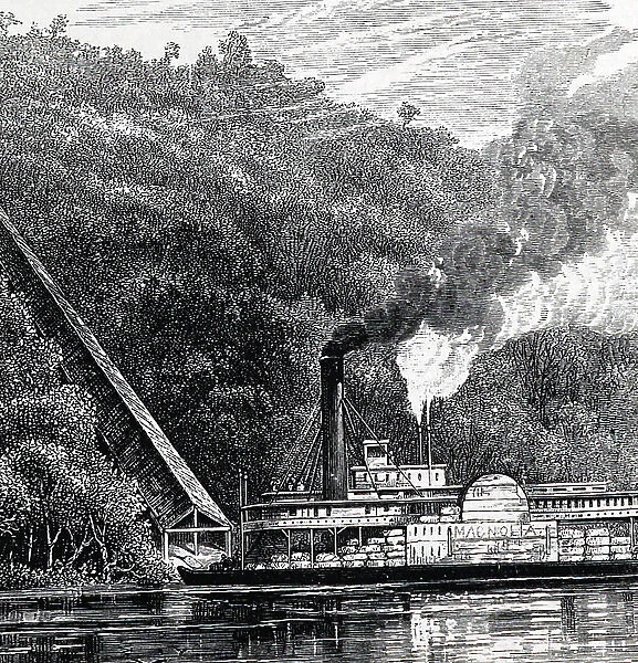 A paddle steamer on the Mississippi River, 1850