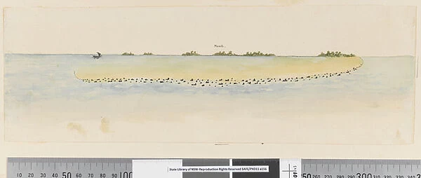 Page 25b  /  b Profile of unidentified Pacific Island showing a lagoon, 1768-75 (w  /  c)