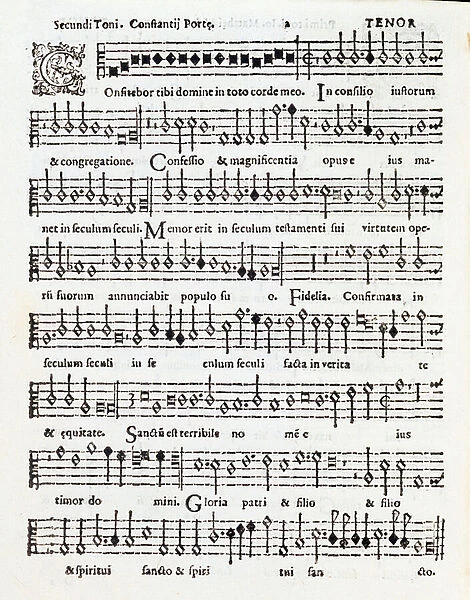 Page of musical score of Confitebor tibi dominine psalm dedicated to Palestrina by