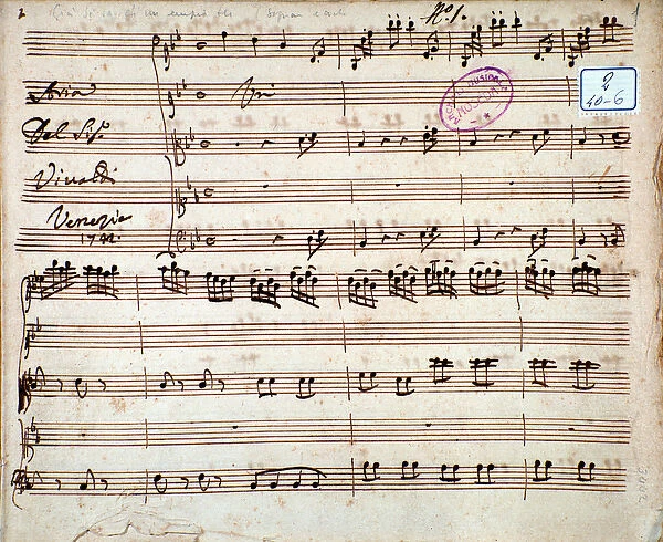 Page of musical score of Gia si sa ch un ampio fu aria by Antonio Vivaldi, 1792