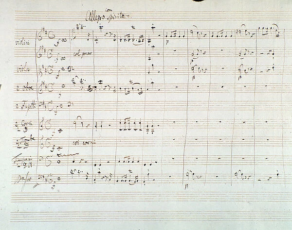 Page of musical score of Symphony N. 8 in D major, by Mozart (1768)