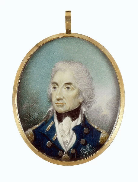 Painted miniature, representing the portrait of Vice Admiral Horatio Nelson (1758-1805). Mounted on a gold and ivory pendant, circa 1806, portrait of Lemuel Francis Abbott (1760-1802)