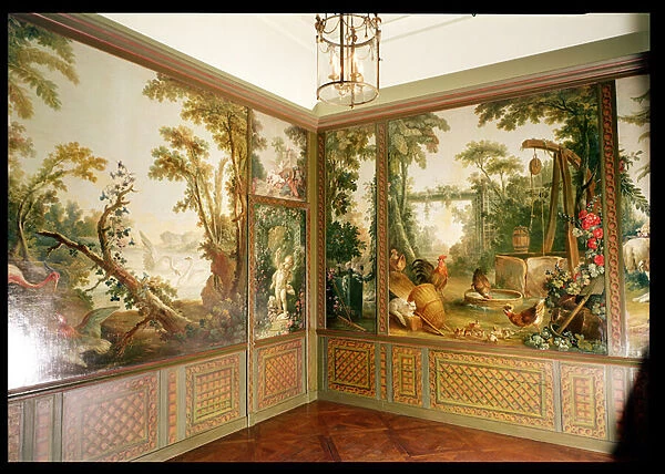 Painted wall panels in the Salon of Gille Demarteau (1722-76) (oil on canvas)