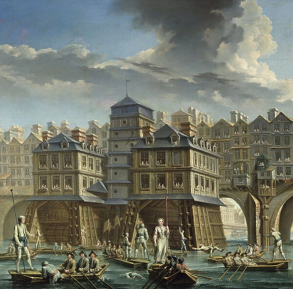 detail of the painting: The Joute des mariniers between the Pont Notre-Dame