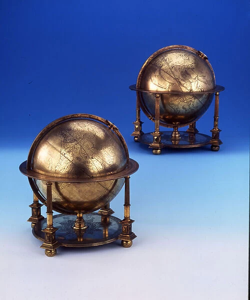 Pair of globes, terrestrial and celestial, bearing the Tughra