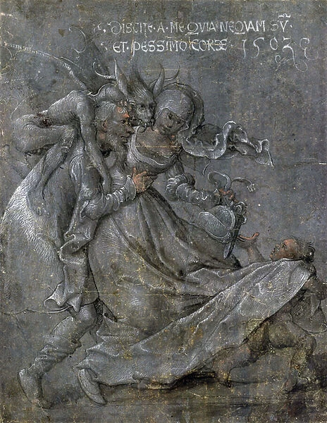Pair of lovers with the Devil and Cupid, 1503 (grey ink, watercolour with white)