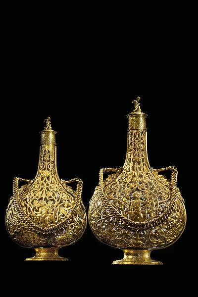 Pair of pilgrim gourds, Northern Italy, probably Venice (gold, copper & glass)