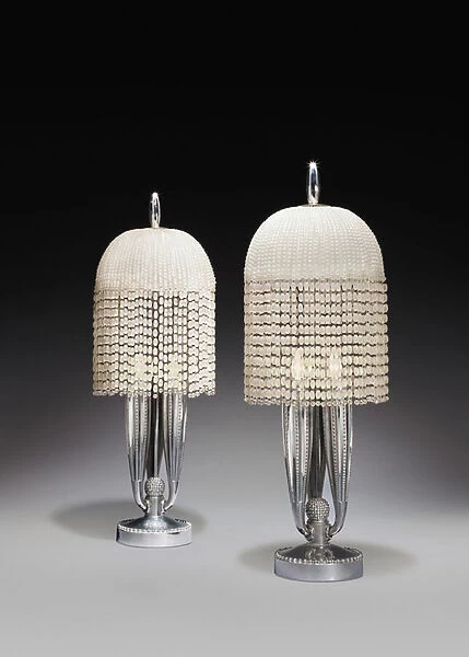 Pair of table lamps, c. 1925 (silvered bronze & glass)
