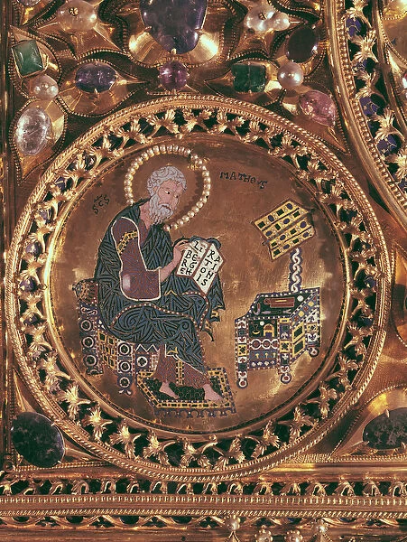 The Pala d Oro, detail of St. Matthew (gold & enamel inlaid with precious stones)