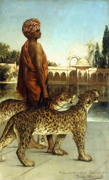 The Palace Guard with Two Leopards, (oil on canvas)