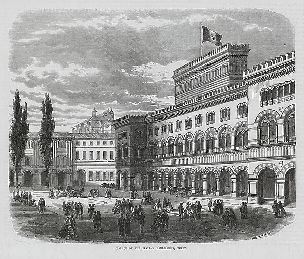 Palace of the Italian Parliament, Turin, Italy (engraving)