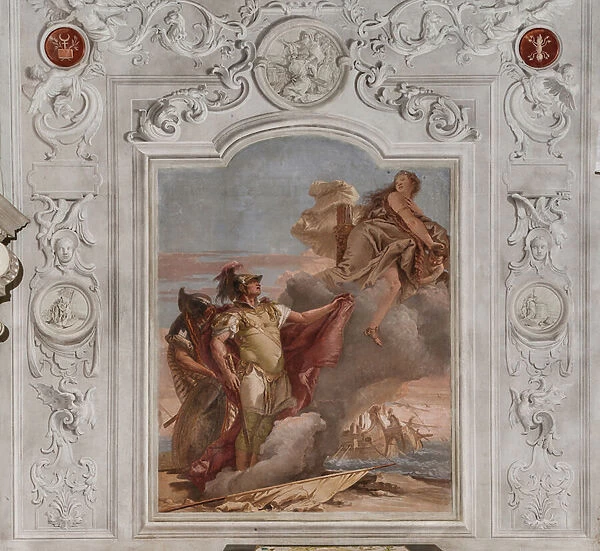 Palazzina (Small Building), the third room or room of the Aeneid: 'Venus, as a huntress, appears to her son Aeneas and his companion Achates on the beach of Libya, ordering them to go to Dido', 1756-57 (fresco)