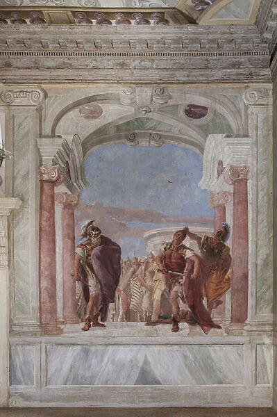Palazzina (Small Building): view of the first room and its frescoes representing episodes from the Iliad: 'Athena prevents Achilles from drawing his sword against Agamemnon', 1756-57 (fresco)