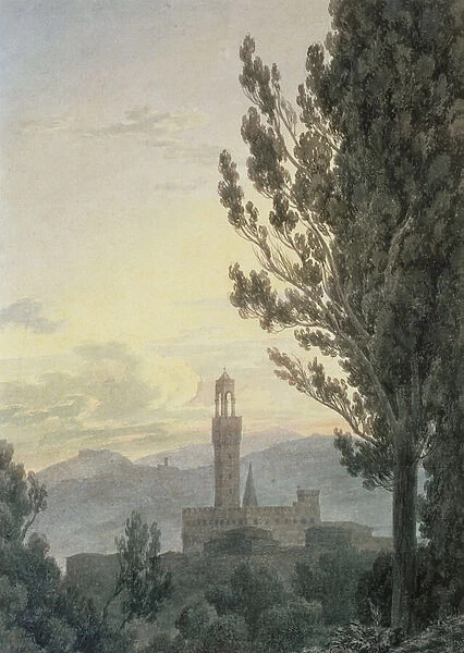 The Palazzo Vecchio from the Boboli Gardens, Florence (w  /  c & pencil on paper)