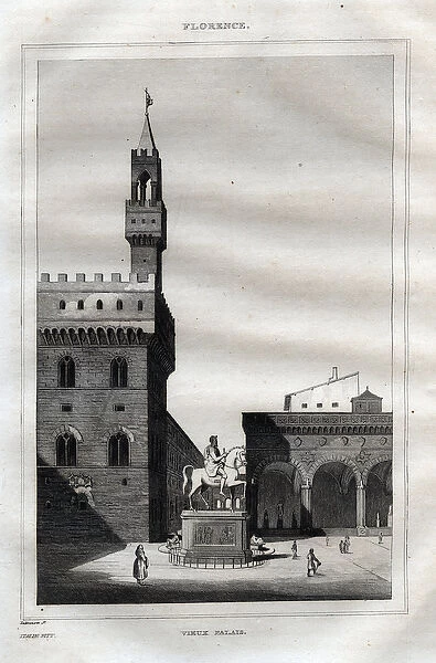 Palazzo vecchio in Florence - Piazza della Signoria - Engraving from '