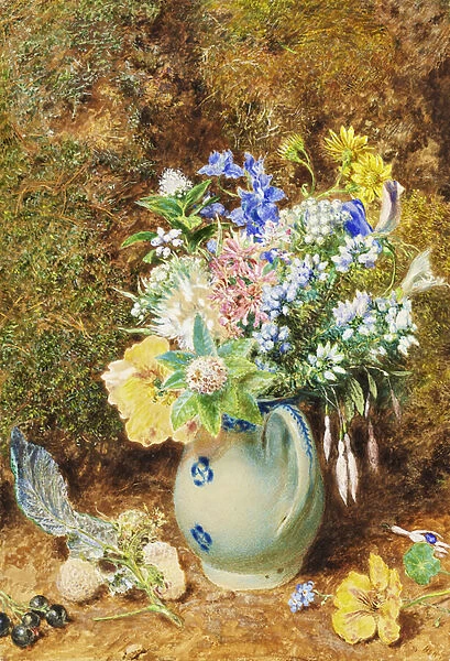 Pale Blue China Jug with Heaths and Small Flowers, c. 1860 (w  /  c on paper)