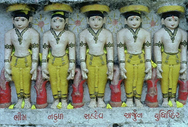 Pancha Pandava, the five hero brothers of the Mahabharata (painted stone)