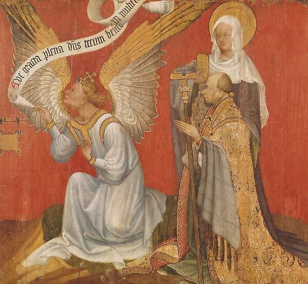 Panel from a diptych depicting the Angel of the Annunciation, the Donor and a Female Saint