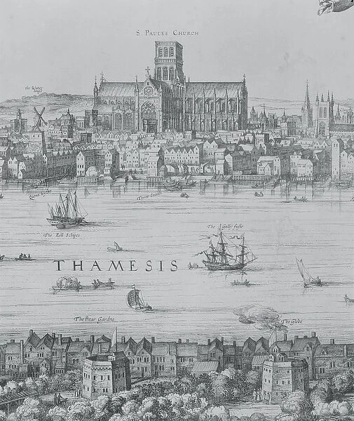 Panorama of London and the Thames, detail from part two showing St
