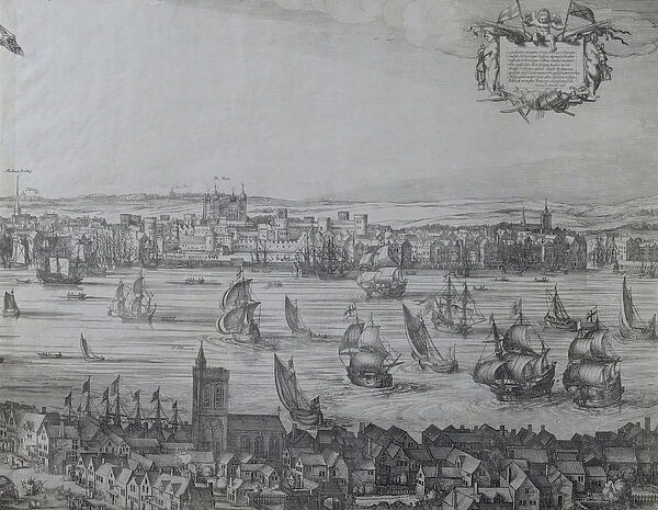 Panorama of London and the Thames, part four showing the Tower and the Church of St