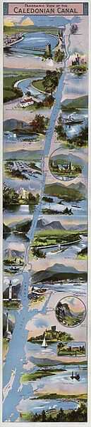 Panoramic view of the Caledonian Canal (colour litho)