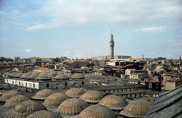 Panoramic view of Istanbul, with domes of the Great Bazaar