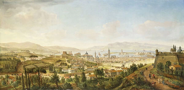 A Panoramic view of Messina, Sicily, (oil on canvas)