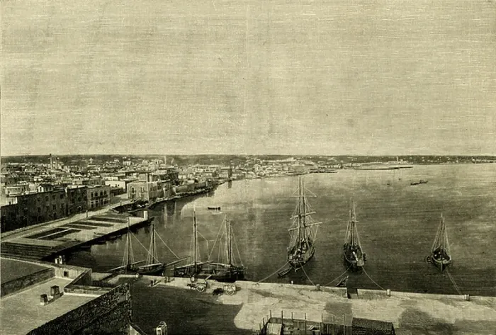 Framed Print : Panoramic view of Molfetta, Apulia, Italy, woodcut from Le cento citta d'Italia (Hundred Italian towns), illustrated monthly Supplement of Il Secolo, Milan, November 30, 1899, year 34