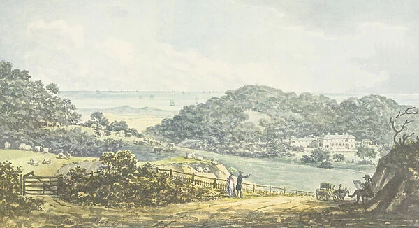 Panoramic after view, from the Red Book for Antony House, c. 1812 (w  /  c on paper)
