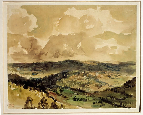 Panoramic view of wooded hills around Croze Watercolour by Eugene Delacroix (1798-1863