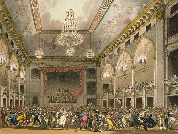 Pantheon Masquerade from Ackermanns Microcosm of London, engraved by John Bluck (fl