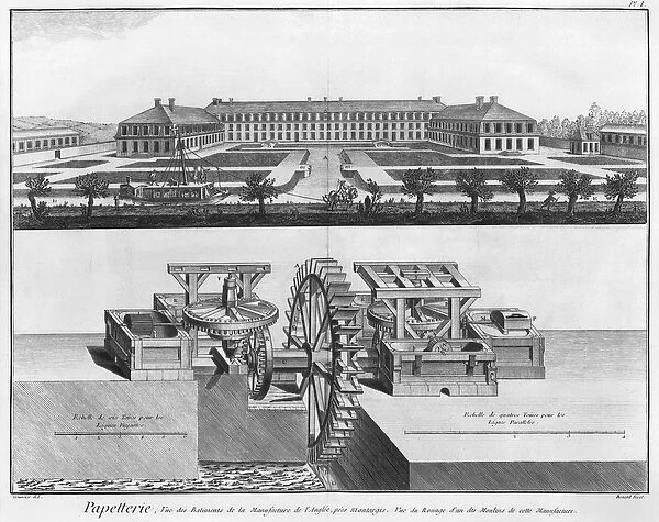 A paper mill, illustration from the Encyclopedie des Sciences et Metiers