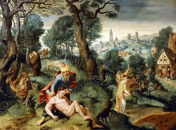 The Parable of the Good Samaritan, (oil on panel)